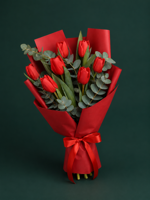 Tulpen mit Evkalipt – Rot