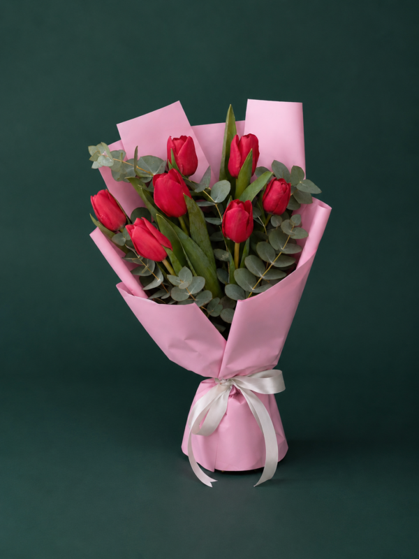 Tulpen mit Evkalipt – Rosa